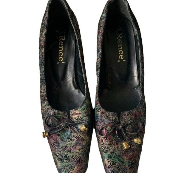 Vintage J.Renee' Leather Block Square Novelty Swirl Heels - Picture 4 of 10